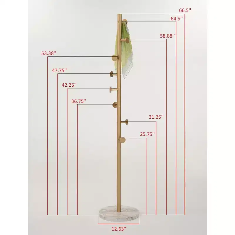 Kings Brand Furniture Freestanding Metal Hall Tree Coat Rack Stand with 8 Hooks for Entryway Hanging Clothes, Hats, Bags (Gold)