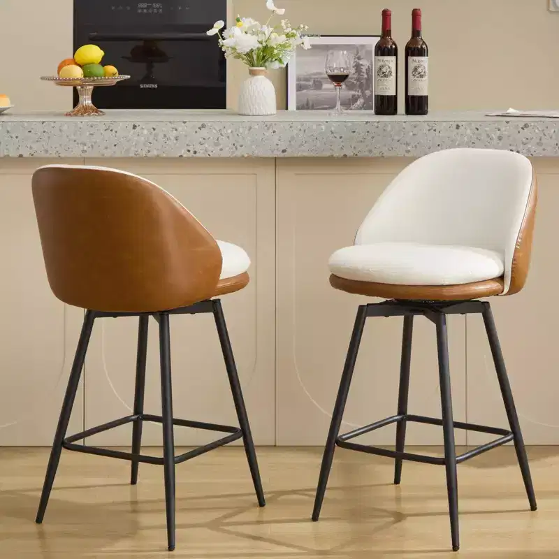 GustoWave Modern Upholstered Swivel Bar Stools Set of 2, 26 Swivel Barstools with Metal Legs, Faux Leather Counter Bar Chairs