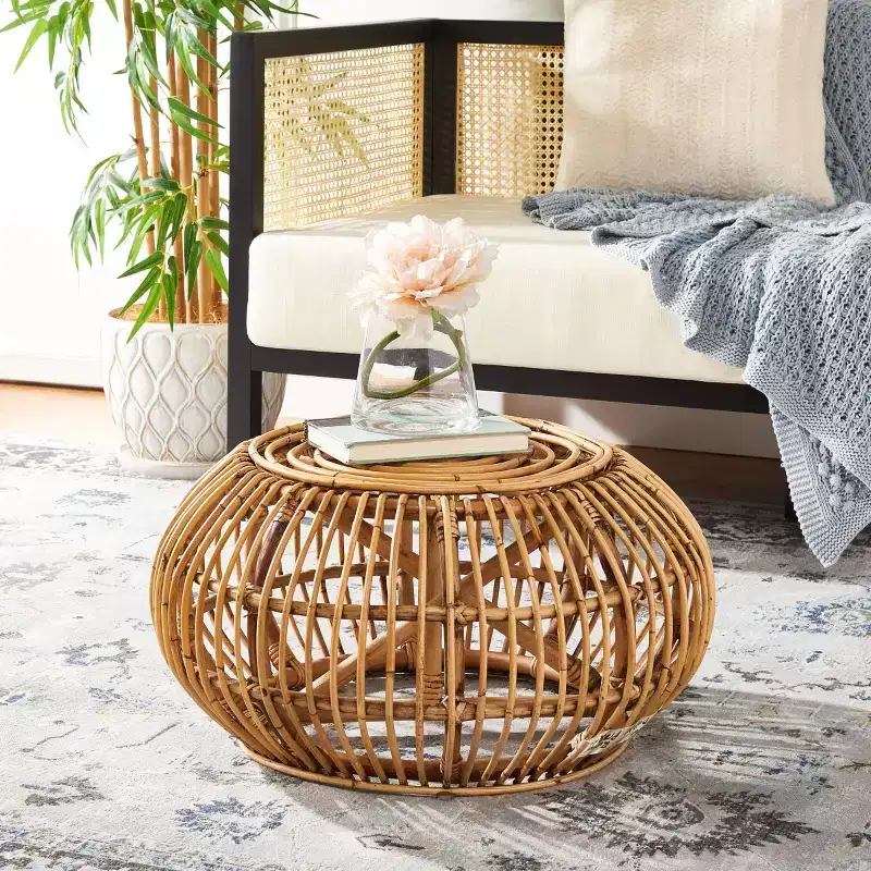 Jacynda Round Ottoman - OTT6501 - Honey Brown Wash - Safavieh