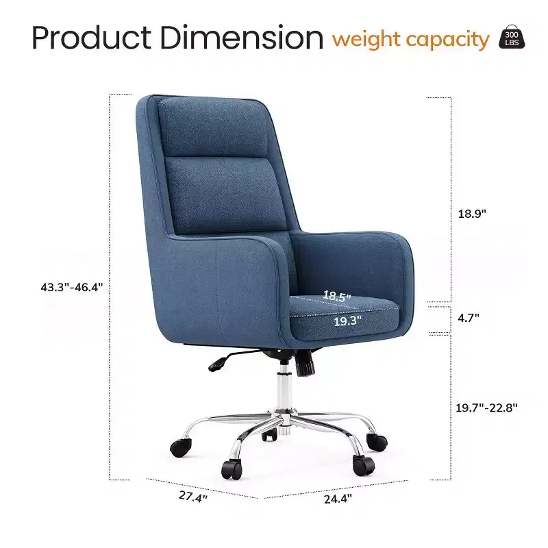 Adjustable Office Chair with 360 Swivel, Premium Chenille Upholstery, Spring-Foam Cushion, and Quiet Rollerblade Casters