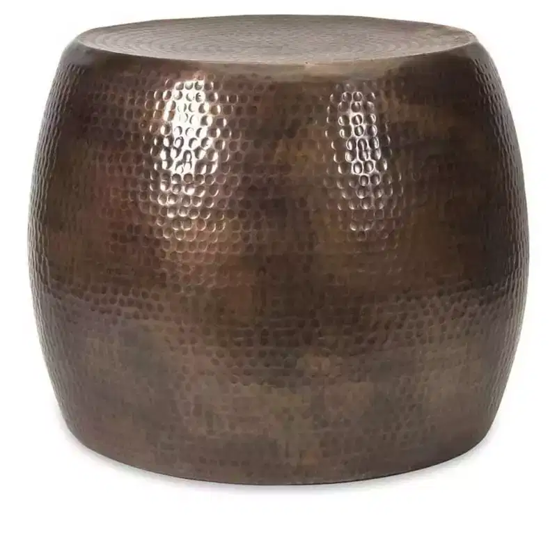 Nuria Hammered Accent Table Round Metal Design D19.5x16