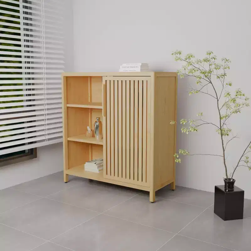 Bamboo Shoe Cabinet, Narrow Shoe Rack with 2 Doors and 3 Shelves, Shoe Storage for Entryway, Foyer, Hallway, Bedroom