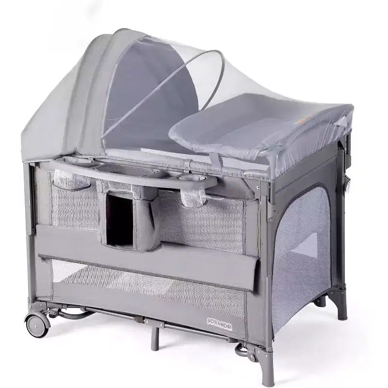 JOYMOR 9 in 1 Bedside Bassinet with Changing Table, Pack and Play with Bassinet, Convert to Rocking Baby Bed with Electric Music Center
