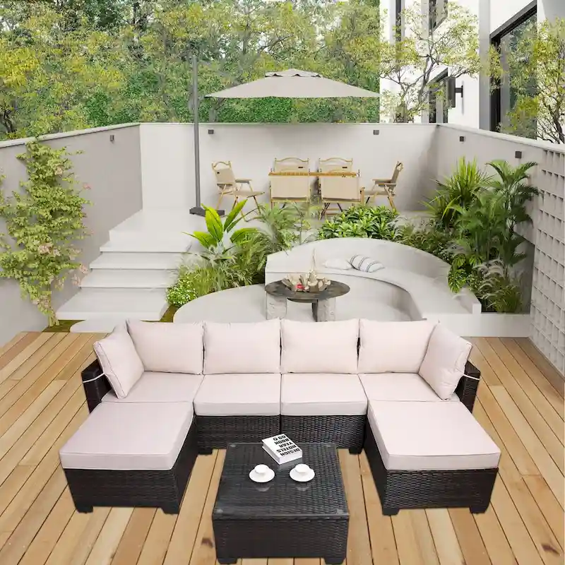 PE Rattan Wicker Garden Patio Furniture Set (7 Pieces)