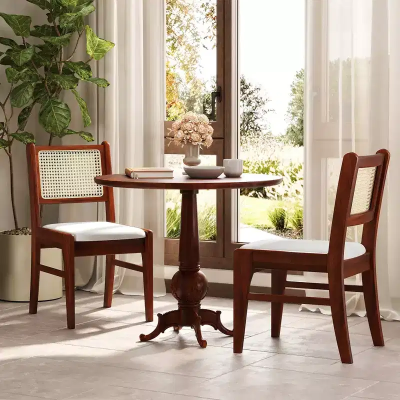 Costway 2PCS Rattan Dining Chairs Upholstered Kitchen Chairs w/ Rubber Wood Frame
