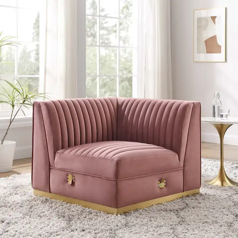 Channel Tufted Performance Velvet Modular Sectional Sofa Left Corner Chair
