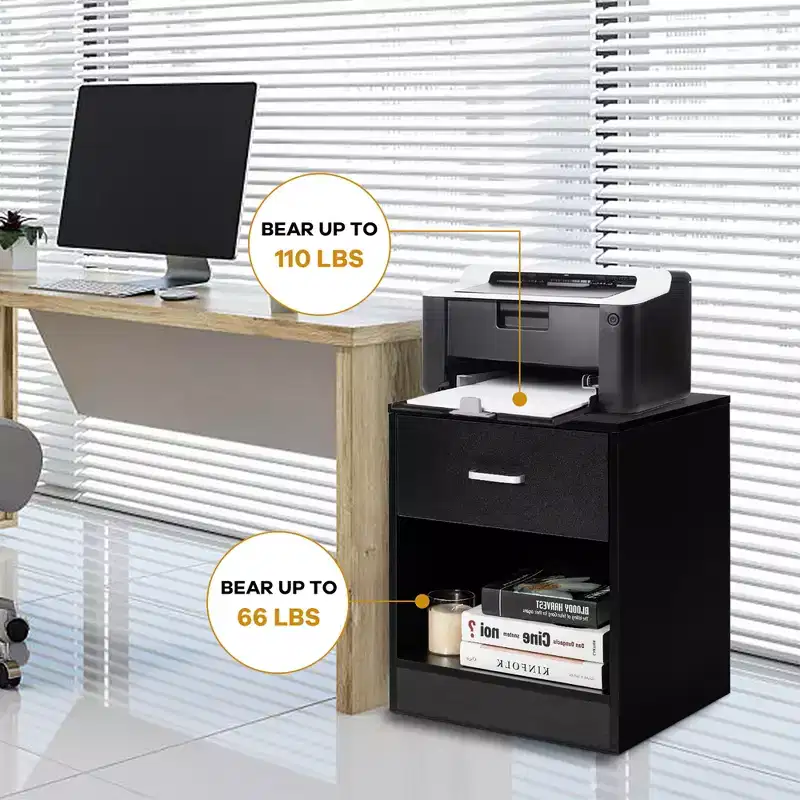 Modern Nightstand with Drawer and Open Shelf Black/Brown