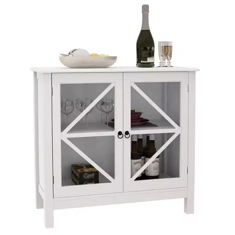 Sideboard Buffet Cabinet, Display Storage Cabinet with Double Framed Glass Doors, Cupboard Console Table for Home Kitchen