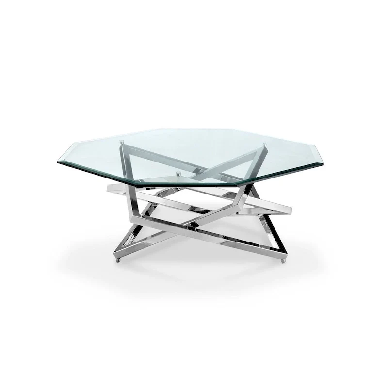 Square Modern Chrome Metal and Glass Coffee Table