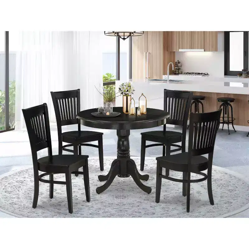 HomeStock ANVA5 Modern 5 Piece Round Dining Table Set Black
