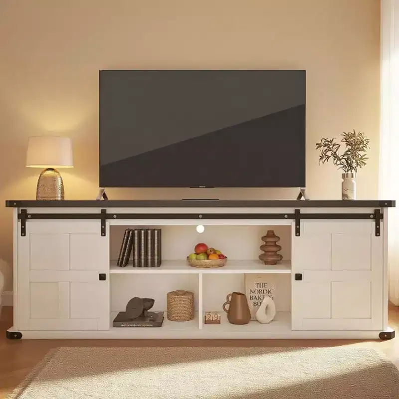 70 Farmhouse TV Stand for 80/75/70 Inch TVs,Entertainment Center Storage Cabinets w/Power Outlets and Sliding Barn Door,Rustic TV Stands,Media Cabine