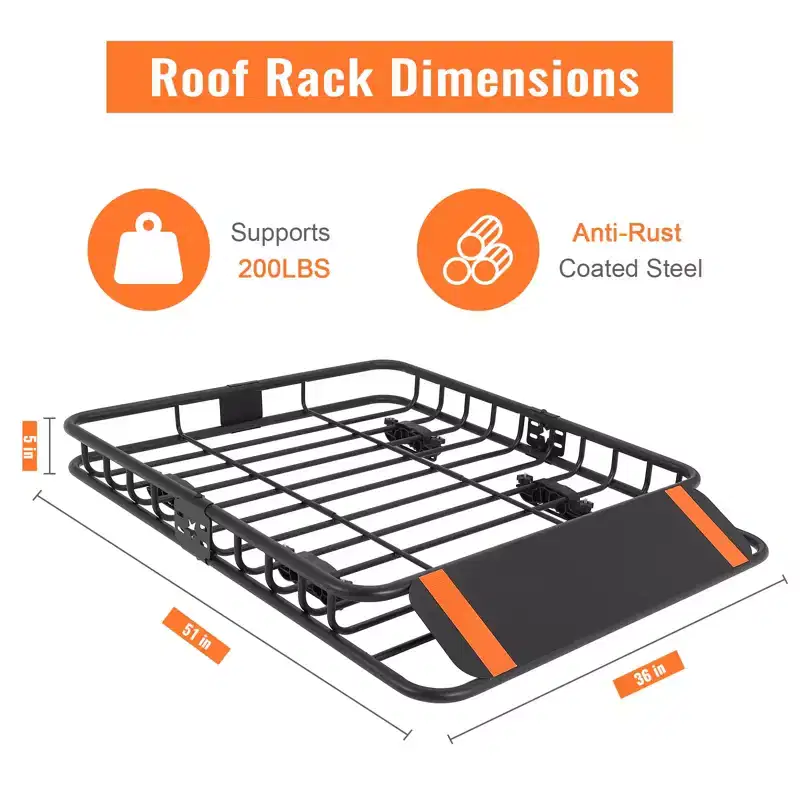 Roof Rack, Rooftop Cargo Carrier Steel Basket, Car Top Luggage Holder for SUV and Pick Up Trucks, 200 lb. Capacity