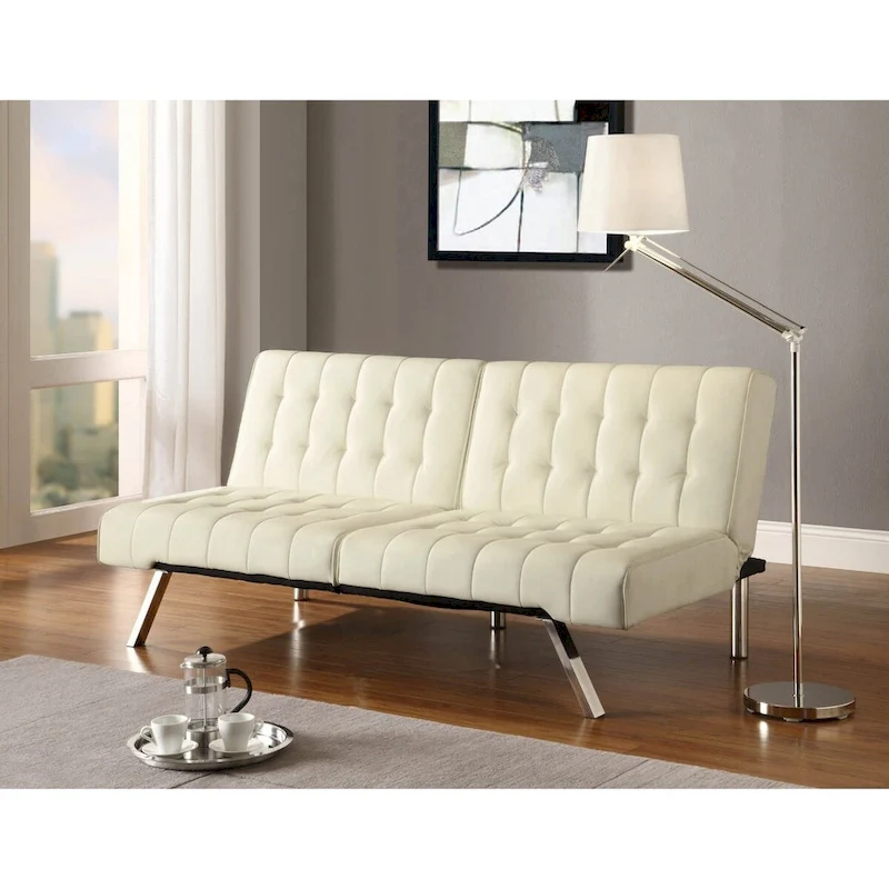 Splitback Multi-Position Futon Sofa Sleeper in Vanilla - 71 x 36.5 x 31.1 inches