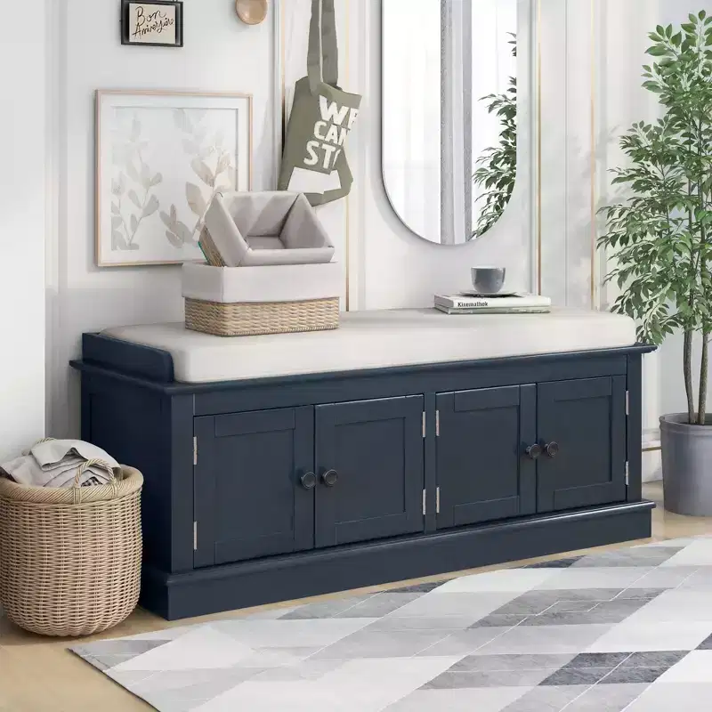 Storage Shoe Bench with Doors and Adjustable Shelves