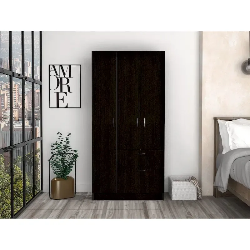 Modern Double-door Armoire with Five Shelves and One Drawer for Bedroom
