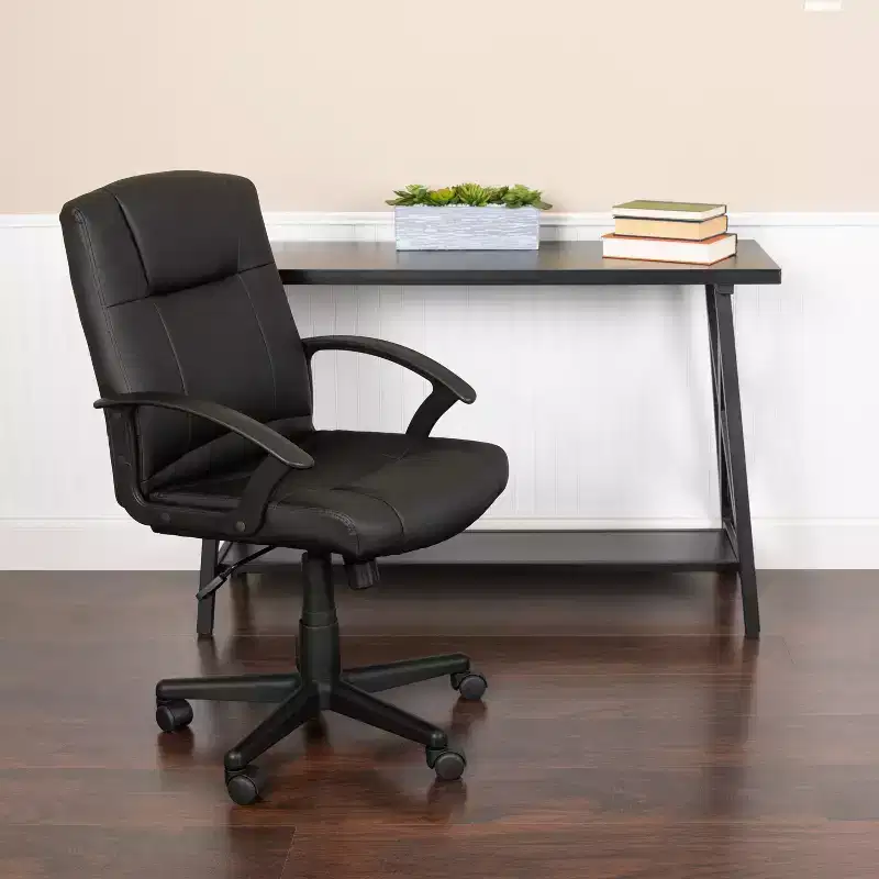 Emma and Oliver Mid-Back Black LeatherSoft-Padded Task Office Chair with Arms