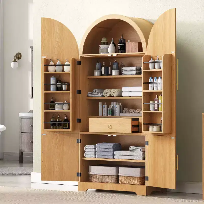 72 Tall Arched Freestanding Kitchen Pantry Cabinet with Adjustable Shelves & Hidden Drawer for Kitchen, Dining Room, or Living Room-Panipeachy