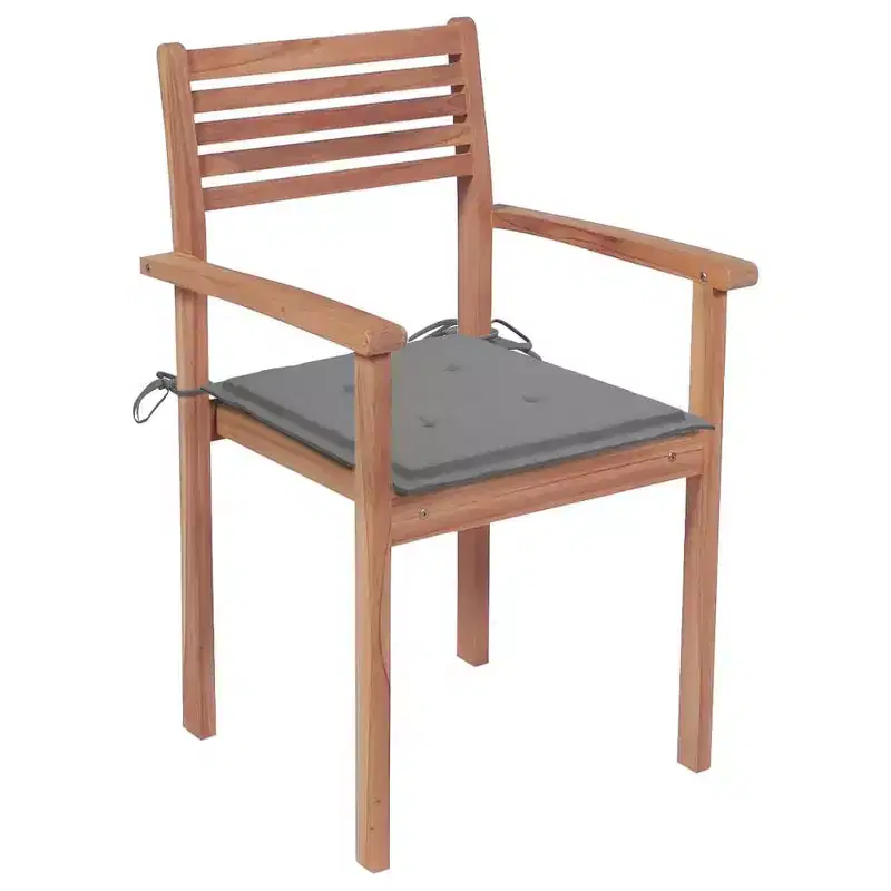 vidaXL Stackable Patio Chairs with Comfort Cushions - 8 pcs Durable Solid Teak Wood Garden Furniture with Fine Sanded Finish