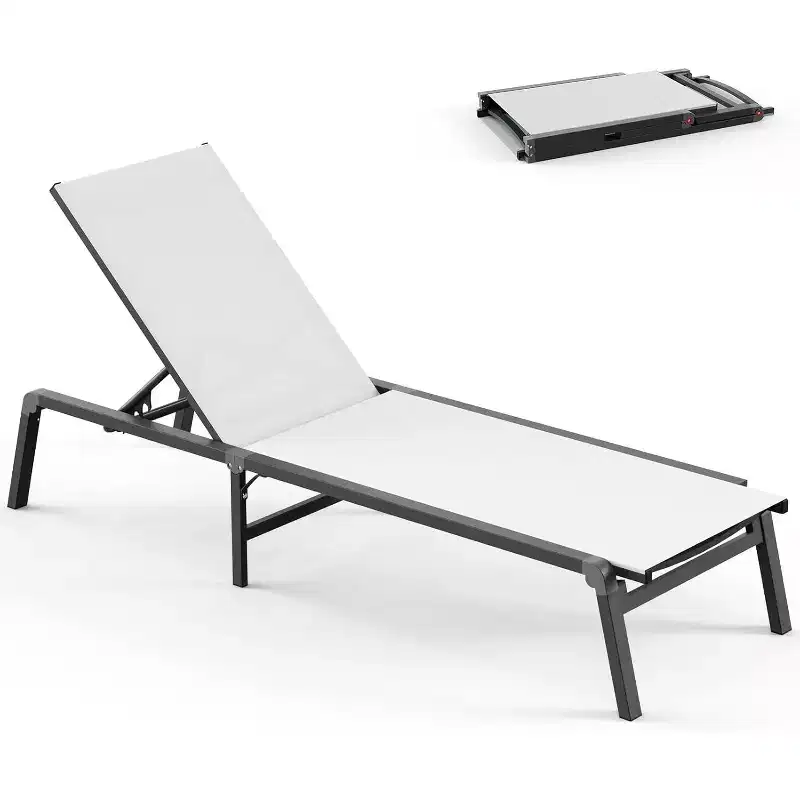 Summit Adventure Outdoor Chaise Lounge Chair - Foldable Aluminum Recliner 5 Positions, No Assembly Needed for Pool/Beach