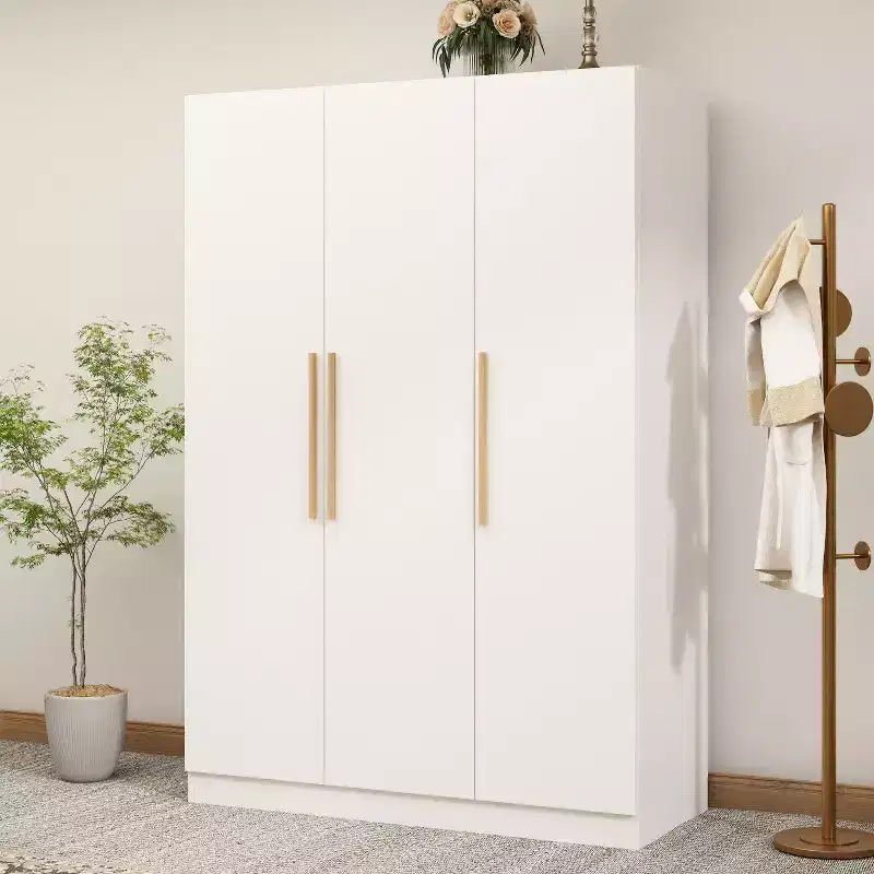 Pure White 3-Door Wardrobe MDF Soft-Close Hanging Rod Multi-Shelf 70