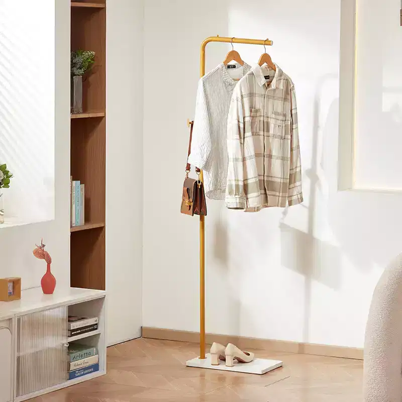 Coat Rack, Freestanding Coats Rack Stand with Quartz Stone Base & 3 Round Hooks, Free Standing Hall Coat Tree for Entryway, Bedroom, Yellow