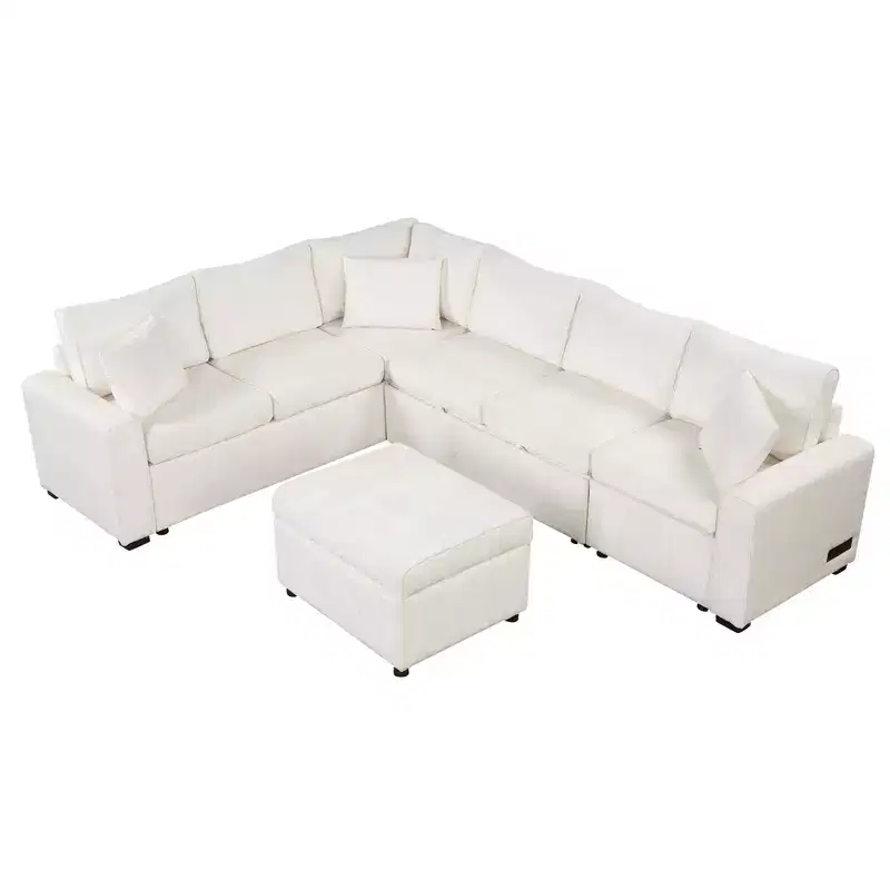 112.2 Modern Sectional Sofa Pull-out Sofa Bed Sleeper with a Storage Ottoman and Three Pillows