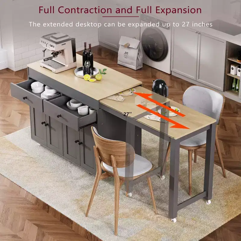 Kitchen with Dining Table, Kitchen Table with Outlet,2 Drawers 2 Side Shelves