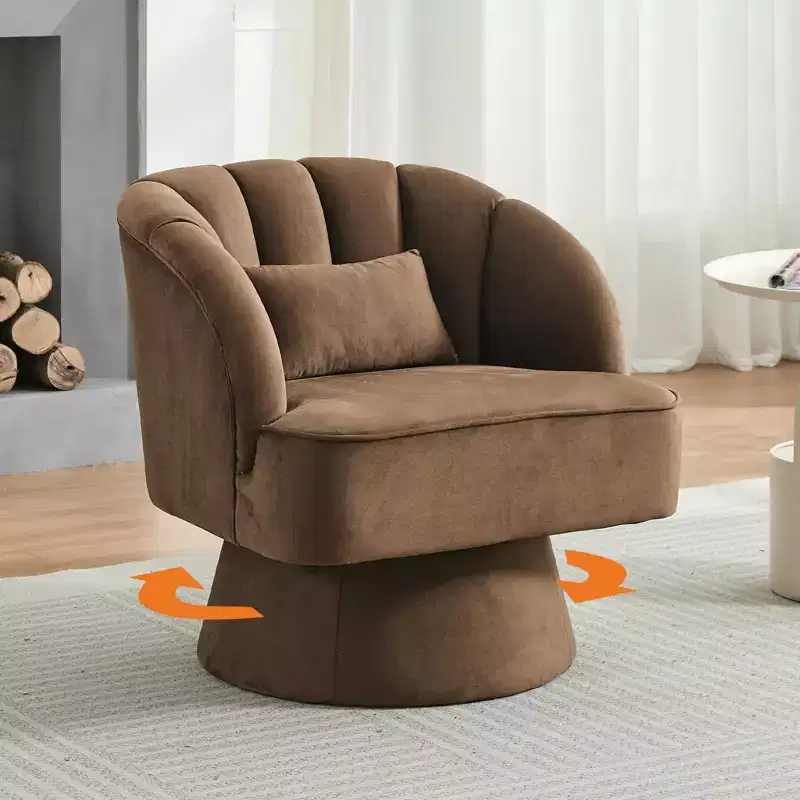 Modern Smooth Swivel Barrel Accent Chair  360 Rotating Lounge Armchair with Upholstered Armrests  Comfy Club Chair for Living Room, Bedroom,Office