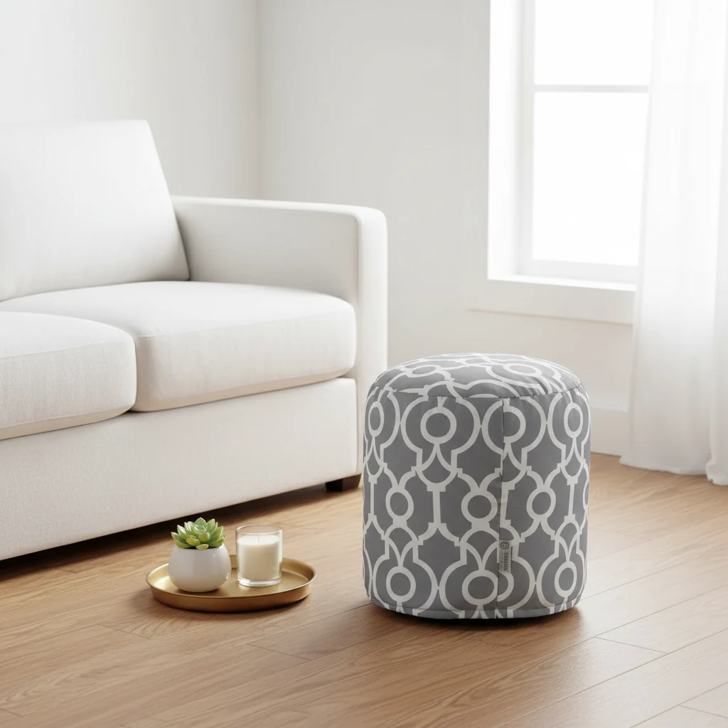 Round Pouf, Footrest and Extra Seating, Athens Pattern