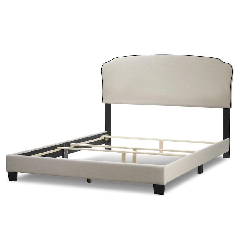 Aric Beige Fabric Queen Bed with Contrasting Piping Accent