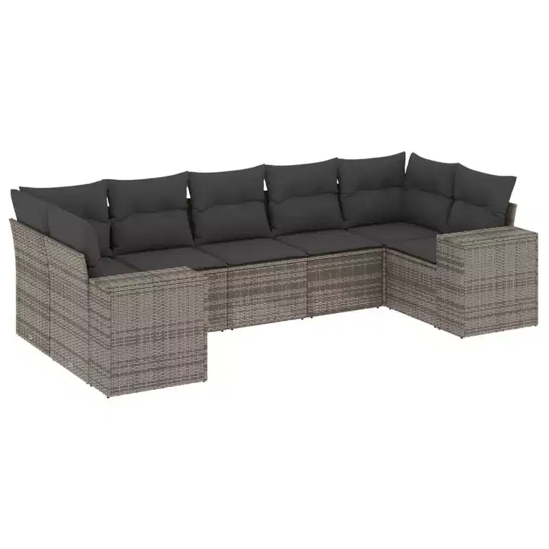 vidaXL 7 Piece Patio Sofa Set with Cushions, Poly Rattan Outdoor Sectional, Modular Design, Multiple Colors