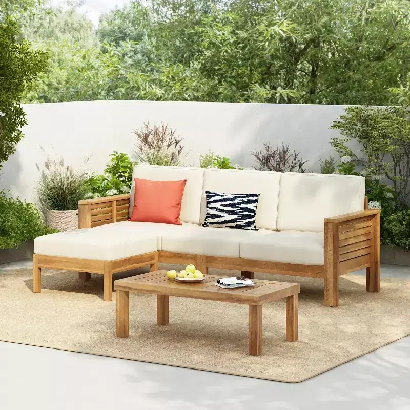 Christopher Knight Home Nolan Outdoor Shutter-styled Paneling Acacia Wood Seating Set with Cushions