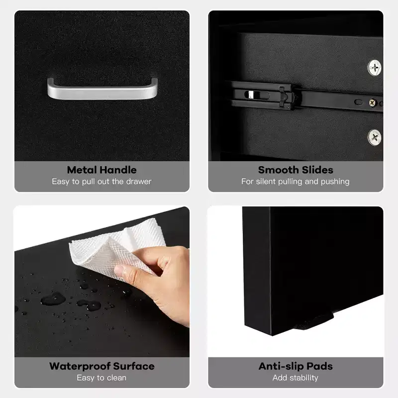 Modern Nightstand with Drawer and Open Shelf Black/Brown