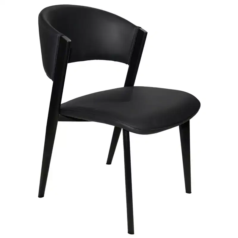 LeisureMod Aspen Series Upholstered Dining Chair in Leather Seats with Black Iron Frame and Legs, Modern Kitchen, Dining Room, Cafe Seating