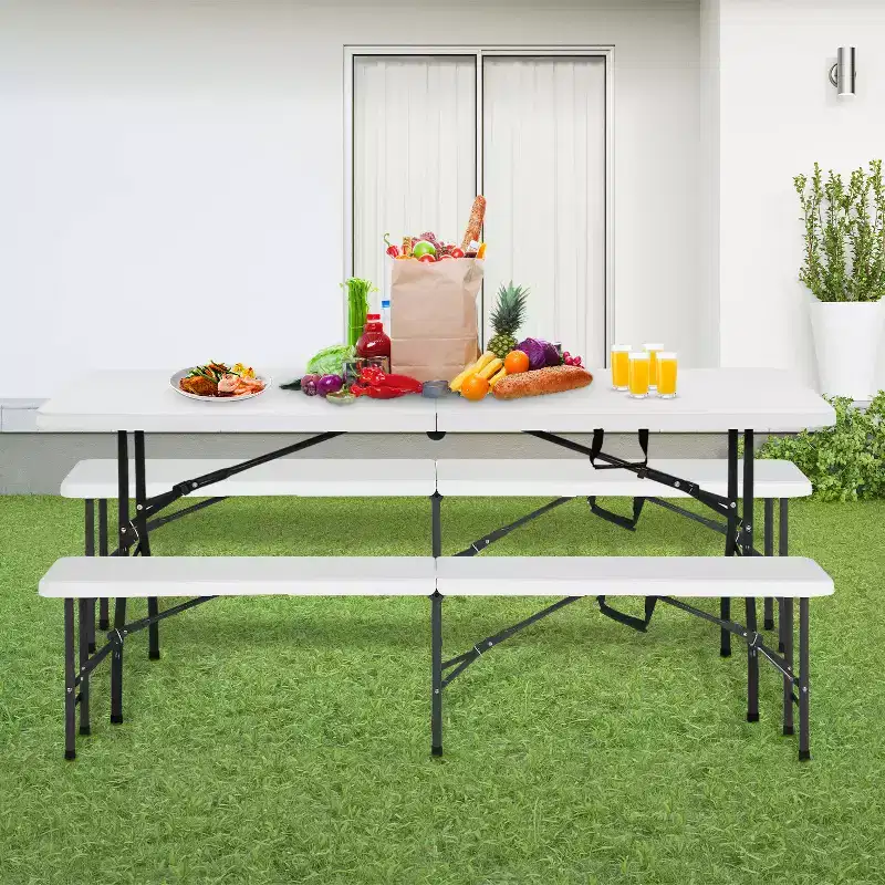 BestMassage 3 Piece Folding Table and Bench Set, White