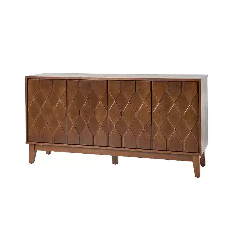 Rosalind 60 Modern Wide Sideboard with Geometric Relief Door Fronts | KARAT HOME-WALNUT