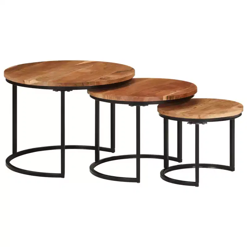 Nesting Table Set of 3 Natural wood and black