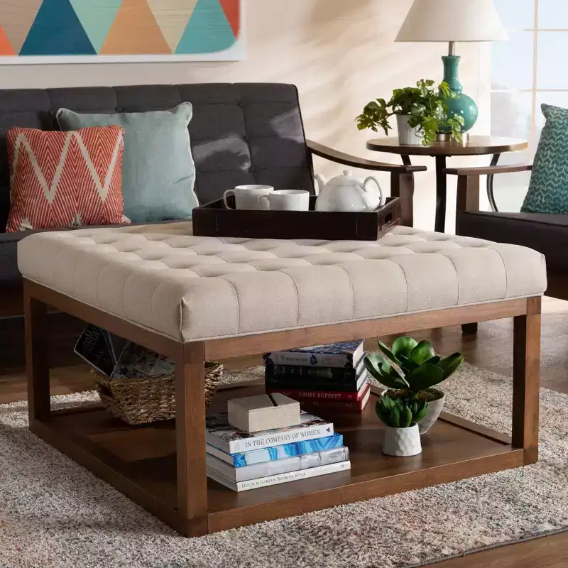 Alvere Cocktail Ottoman Walnut - Baxton Studio