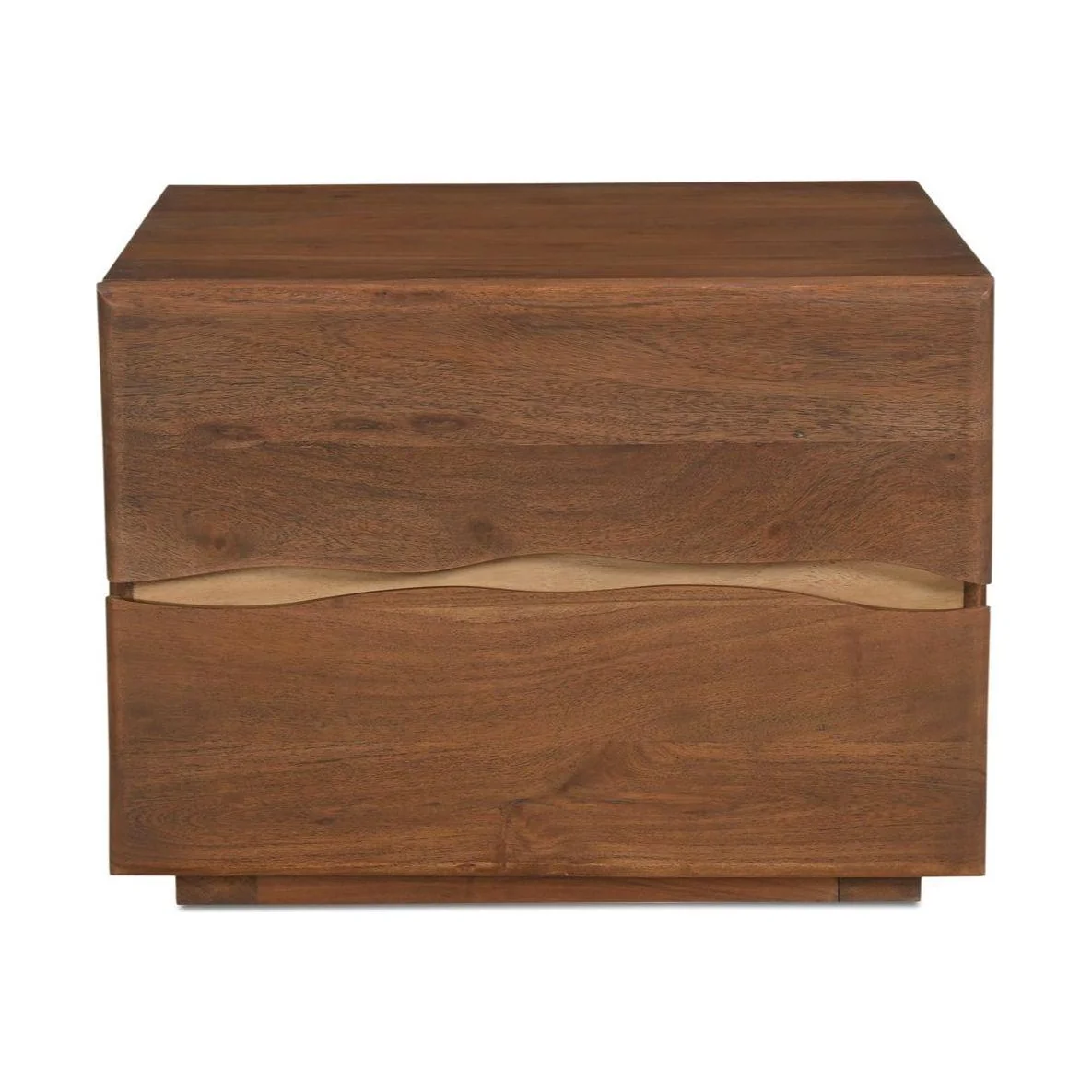 Natural Solid Acacia & Walnut Finish Nightstand with Live-Edge Detail & Dual Drawers for Bedroom