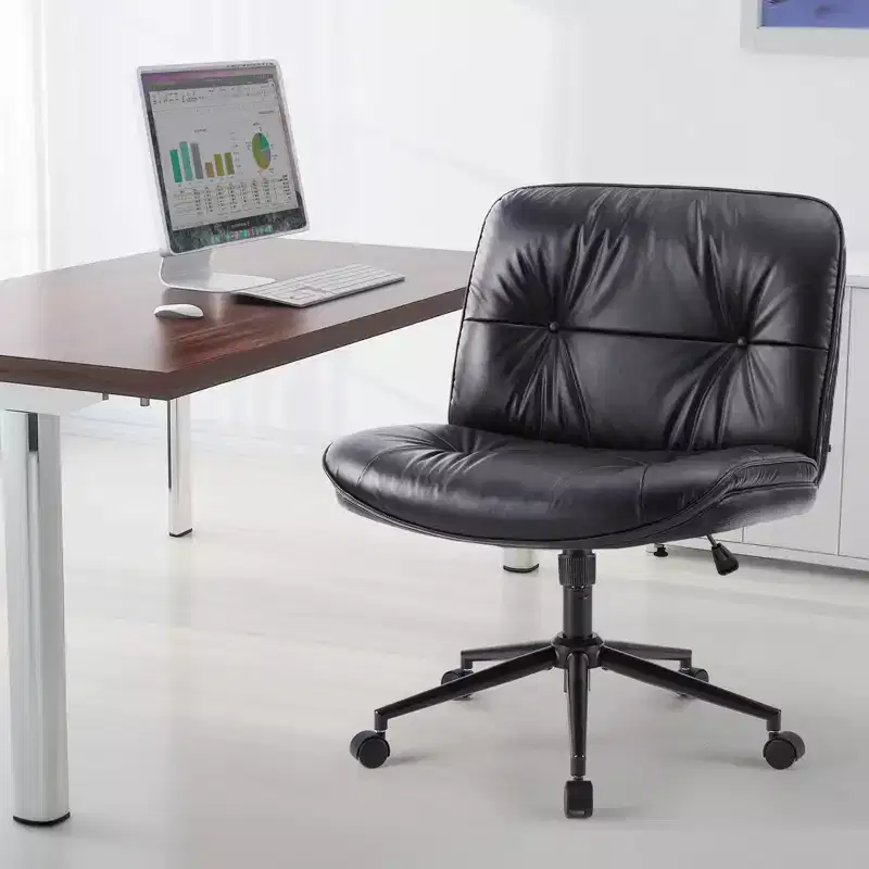 PU Leather Swivel Criss Cross Chair on Wheels with Lumbar Support