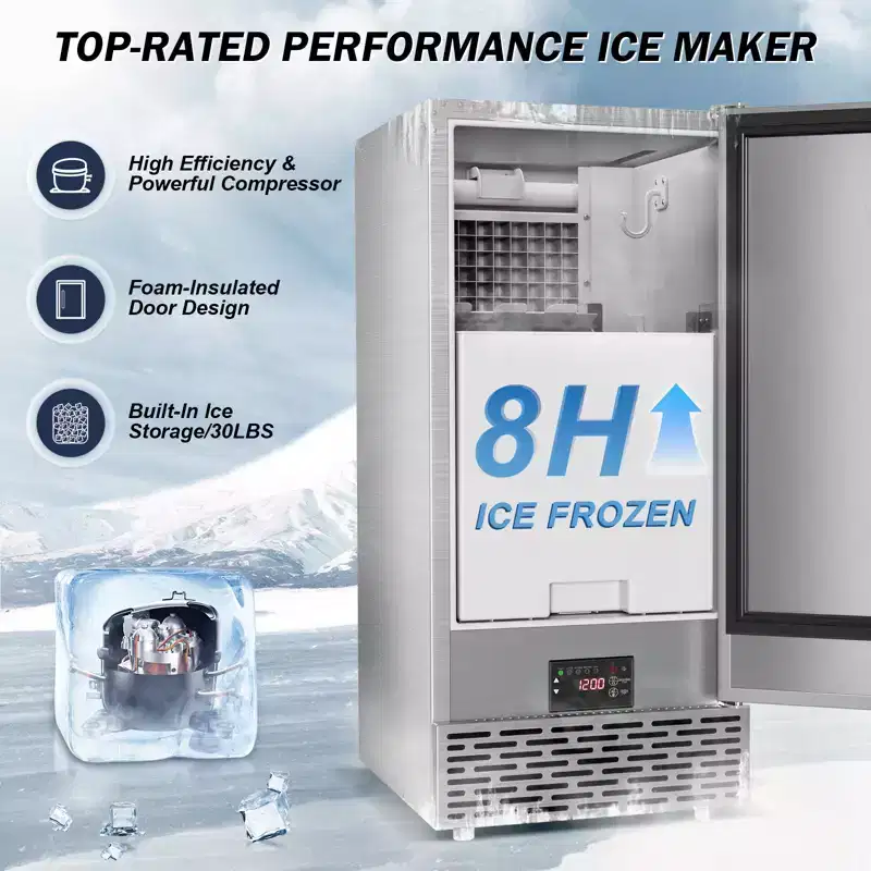 Denjol Commercial Ice Maker (15-Inch, 120 lb/24H Full Cubes) - Freestanding/Built-in Design