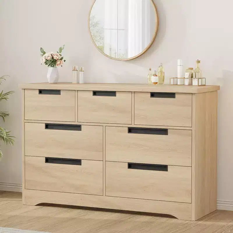 Dresser for Bedroom with 7 Drawers Wooden Chest of Drawers for Closet Dresser Storage Unit Organizer for Hallway Living Room and Office