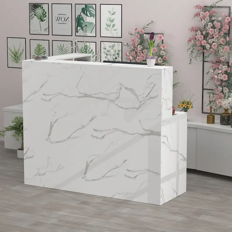 Timechee 55.9W 48.4H L-Shape Wood Reception Desk Drawer With Lock