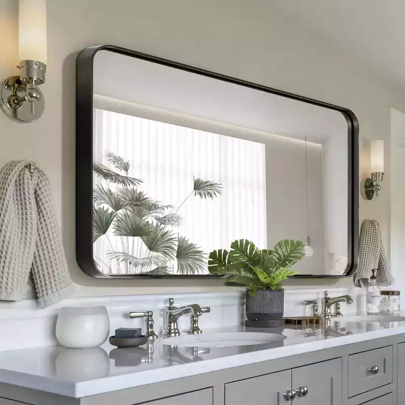 Aluminum Alloy Rounded Rectangular Black Painted Floor Mirror, 180cm x 80cm x 5cm (Deep Mirror - Bracketless)
