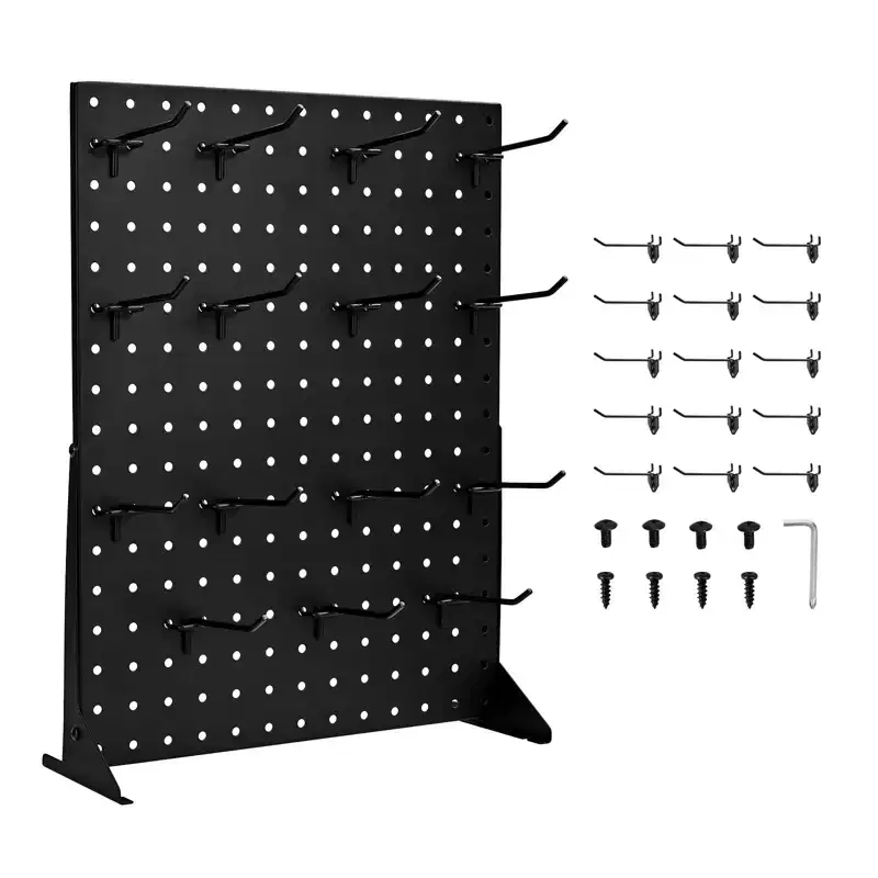 17x13 Inch Tabletop Pegboard Display Stand with 15 Hooks, Cold-Rolled Steel, Black
