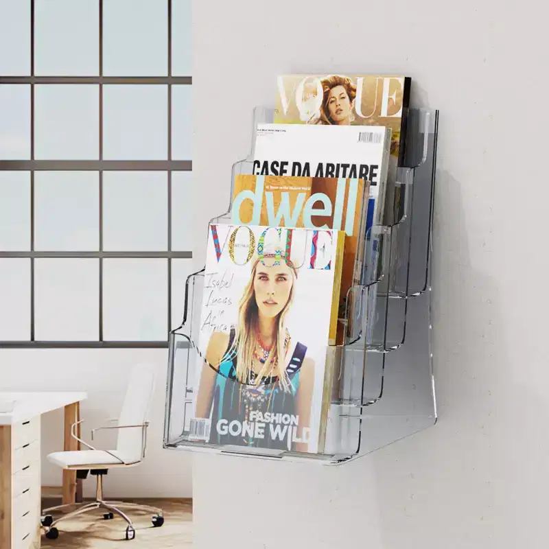 VEVOR Acrylic Brochure Holder 8.5 x 11 inch, 4-Tier Clear Acrylic Literature Display Stand, Plastic Literature Organizer Flyer Stand