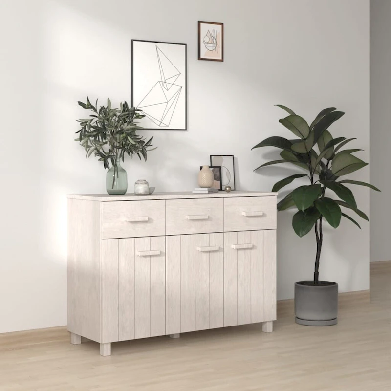 vidaXL Sideboard Bar Buffet Console Cabinet with Drawers HAMAR Solid Wood Pine - 44.5 x 15.7 x 31.5