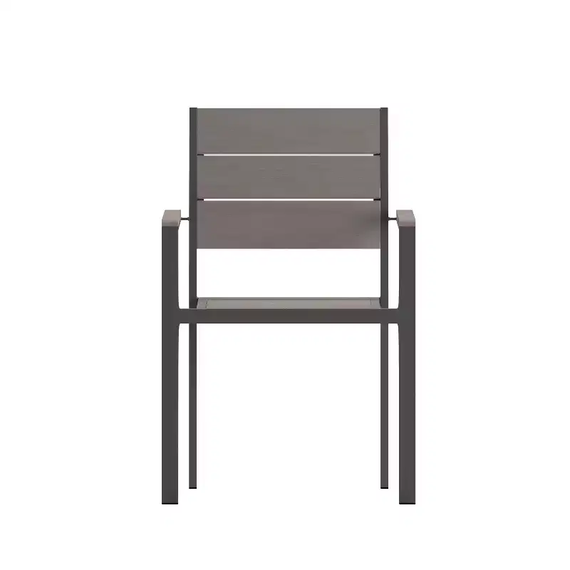 Flash Furniture Finch Commercial Grade Patio Chair with Arms, Stackable Side Chair with Faux Teak Poly Slats and Metal Frame