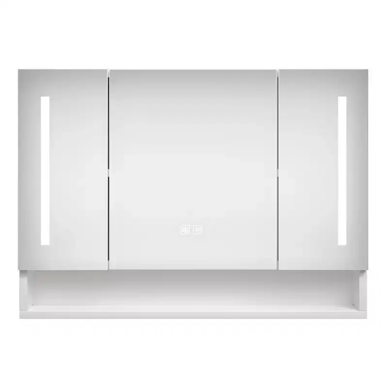 CASAINC 39x28 Inch Aluminum Bathroom Mirror Cabinet with LED Lights and Storage Compartments