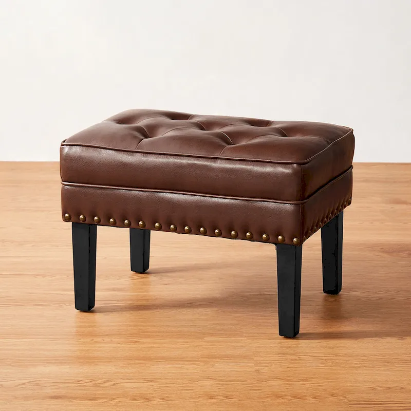 Black / Coffee Mid-Century Button-Tufted PU Leather Ottoman
